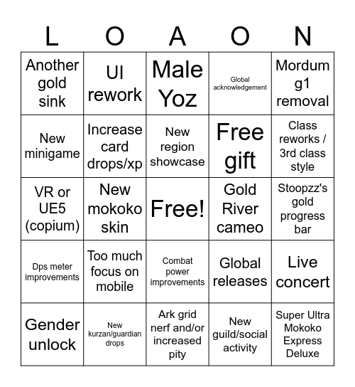 Winter LOAON Bingo Card