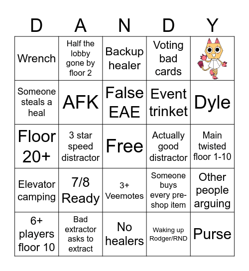 Dandy's World Matchmaking Bingo Card