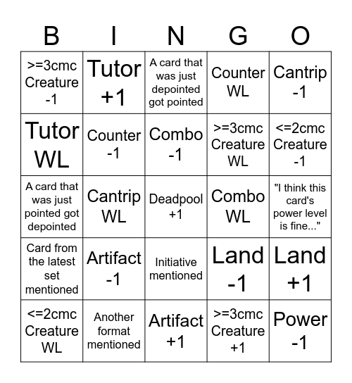Points update Bingo Card