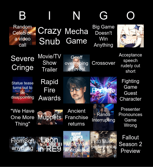 Game Awards 2025 Bingo Card