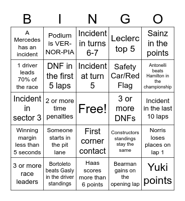 Motorsoc Abu Dhabi Bingo Card