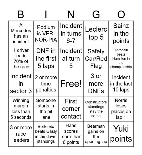 Motorsoc Abu Dhabi Bingo Card