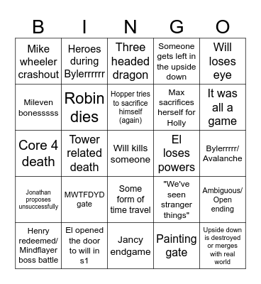 Stranger Things Vol 2 Bingooooooo Bingo Card