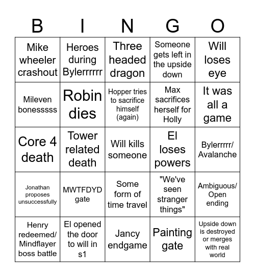 Stranger Things Vol 2 Bingooooooo Bingo Card