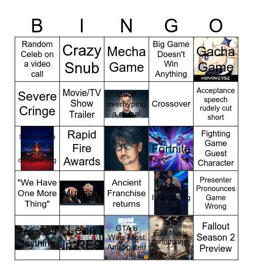 Game Awards 2025 Bingo Card