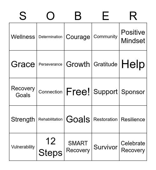 Recovery Bingo Card