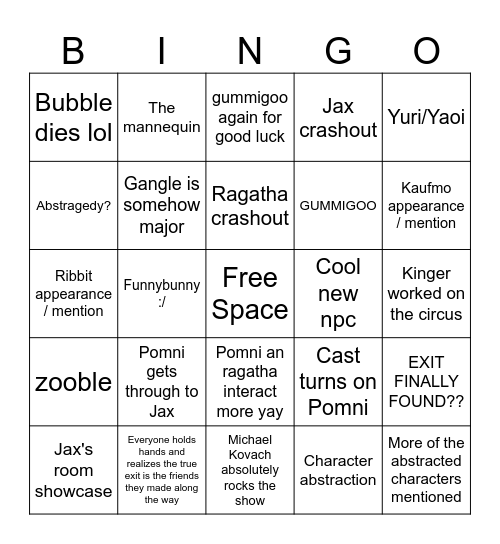 TADC Ep 7 Bingo Card