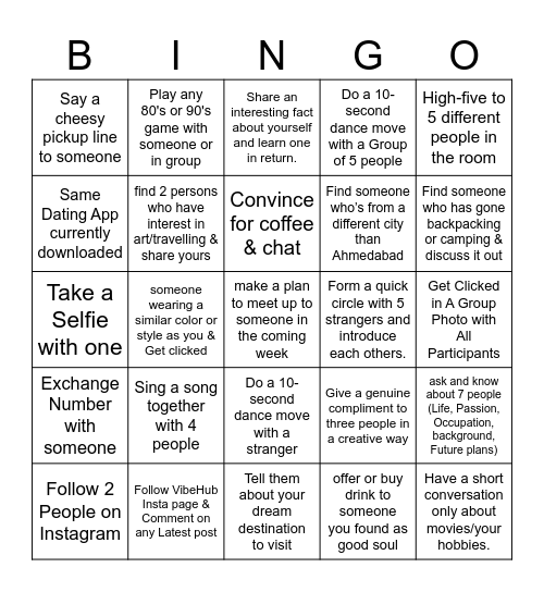 Social Mixer 5.0 by VibeHub Social Bingo Card