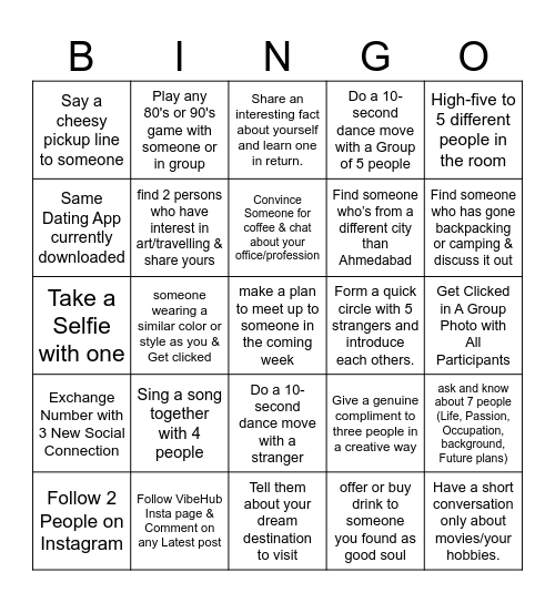 Social Mixer by VibeHub Social Bingo Card