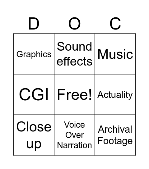 Documentary Bingo Card