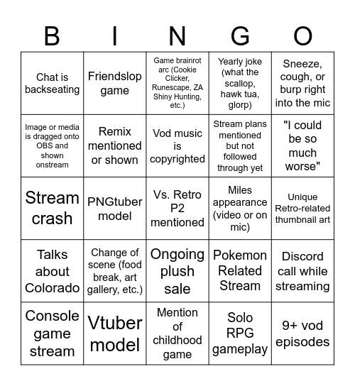 RetroSpecter Vod Bingo Card Bingo Card
