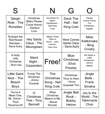 Christmas Singo Bingo Card