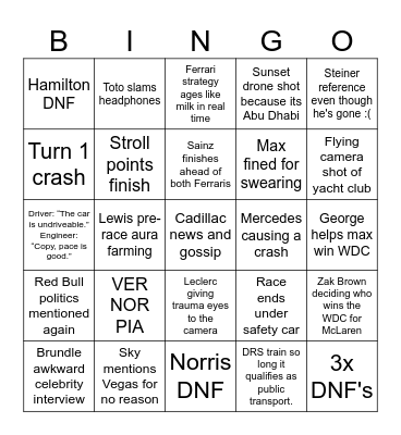 Abu Dhabi 25 Bingo Card