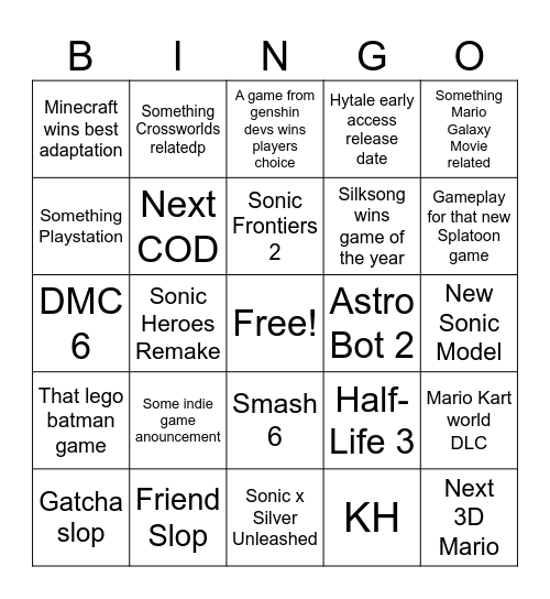 TGA 2025 Bingo Card