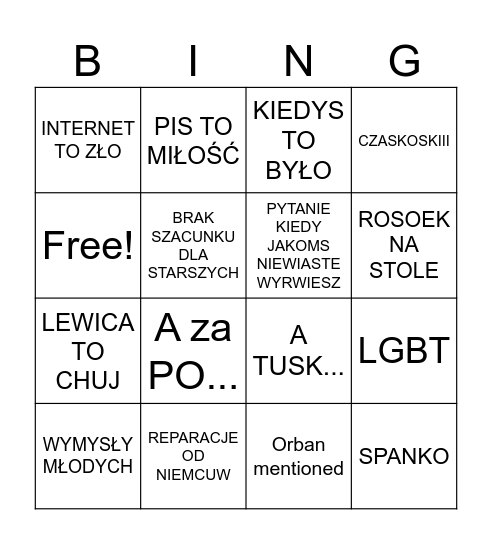 SRANIE PRZY STOLE Bingo Card
