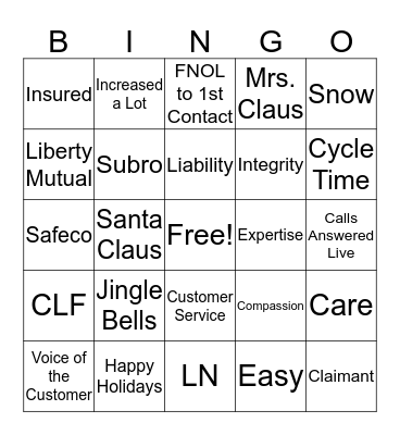 Safeco Bingo! Bingo Card