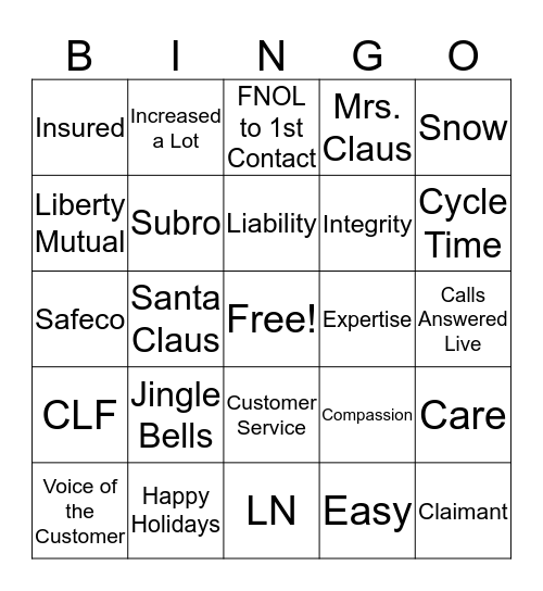 Safeco Bingo! Bingo Card