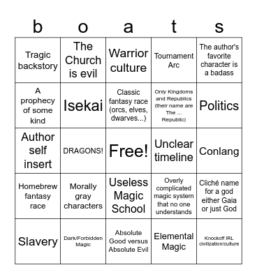 Fantasy Bingo Card
