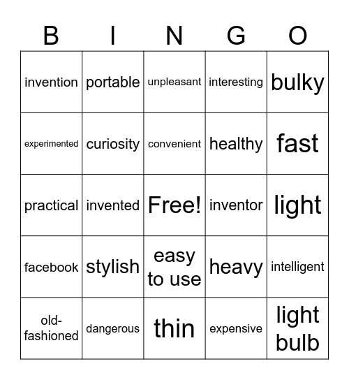 Invention Bingo Card