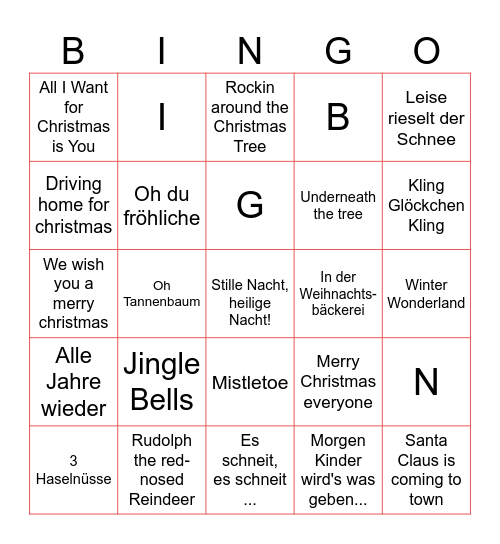 Weihnachtslieder-Bingo Card