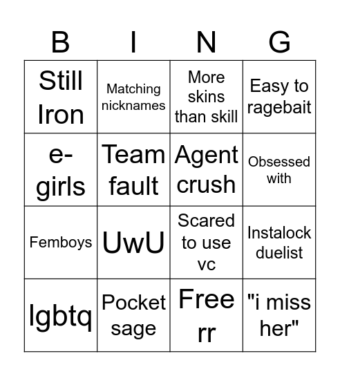 Valorant Community Starterpack Bingo Card