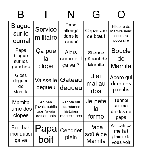 Dej de la terreur un dimanche Bingo Card