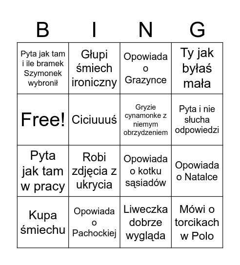 Dziady Bingo Card
