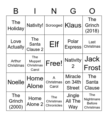 Festive Film Bingo Card