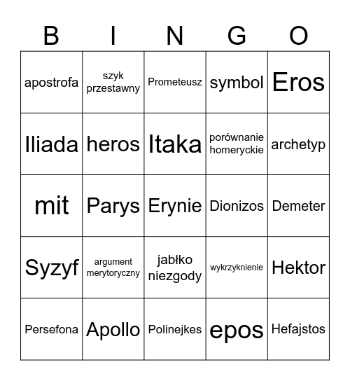 STAROŻYTNOŚĆ+PRZEMÓWIENIE Bingo Card