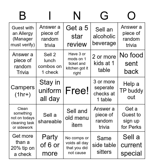 Turning Point Bingo Card