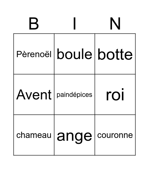 Noël Bingo Card