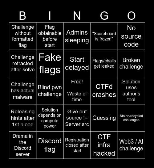 Meme CTF Bingo Card
