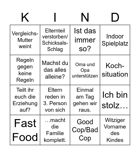 Mein Kind, dein Kind Bingo Card