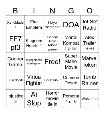 Game awards '25 Bingo Card
