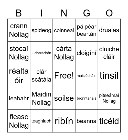 Maidin Nollag Bingo Card