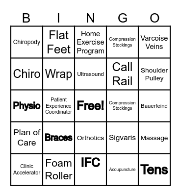 Clinic Bingo Card