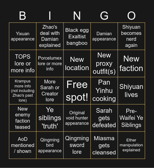 ZZZ 2.5 Content Bingo Card