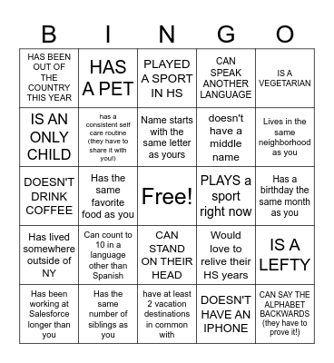 HUMAN SCAVENGER HUNT Bingo Card