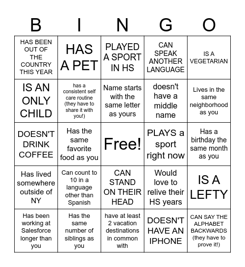HUMAN SCAVENGER HUNT Bingo Card