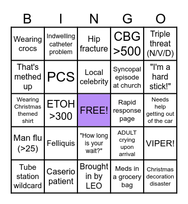 Sunday Funday ED Bingo Card