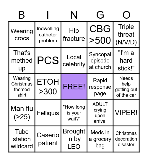Sunday Funday ED Bingo Card