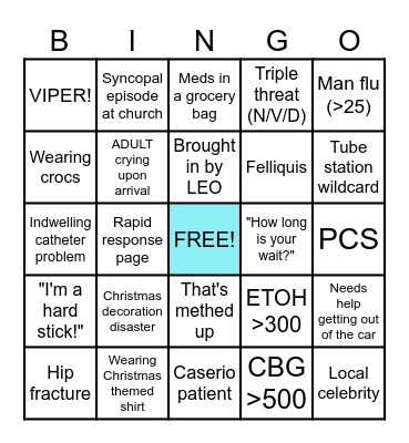 Sunday Funday ED Bingo Card