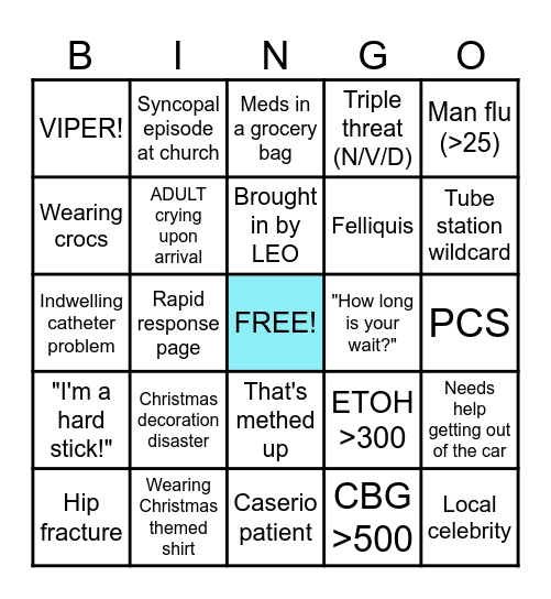 Sunday Funday ED Bingo Card