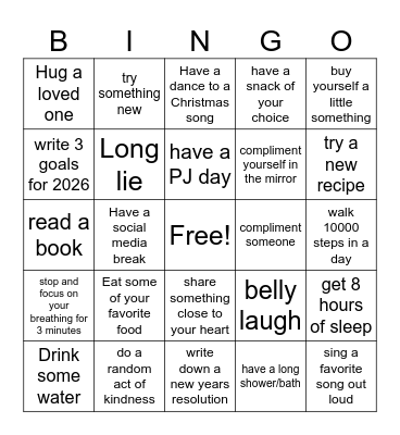 Wellness Bingo Card
