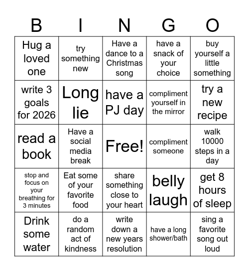 Wellness Bingo Card