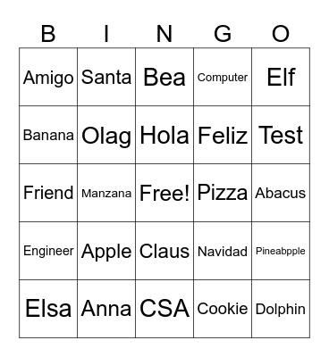 Spanish Honor Society Bingo Card