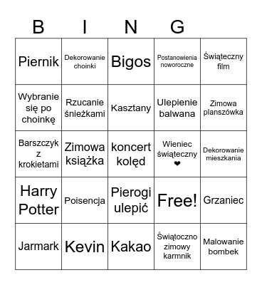Swiateczne Bingo Card