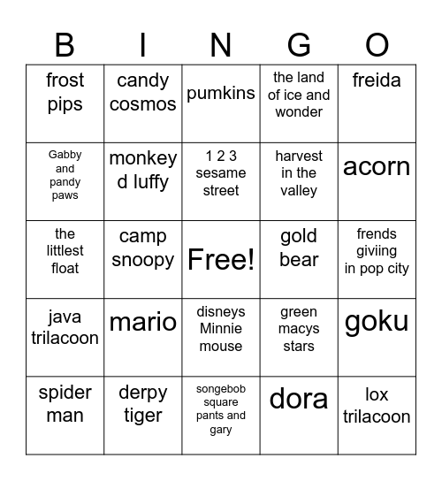 macys parade 2025 Bingo Card
