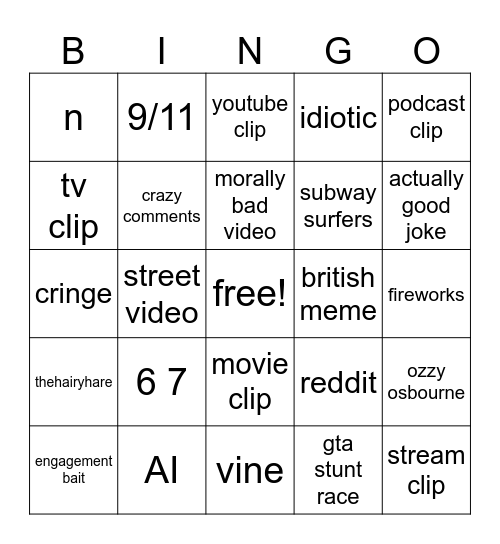 Instagram Reels Bingo! Bingo Card