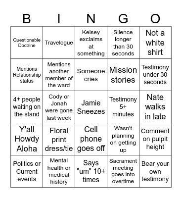 Geriatric YSA Bingo Card